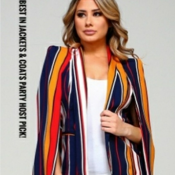 MUY MUY Navy Multi Color Blazer Cape - Picture 6 of 7